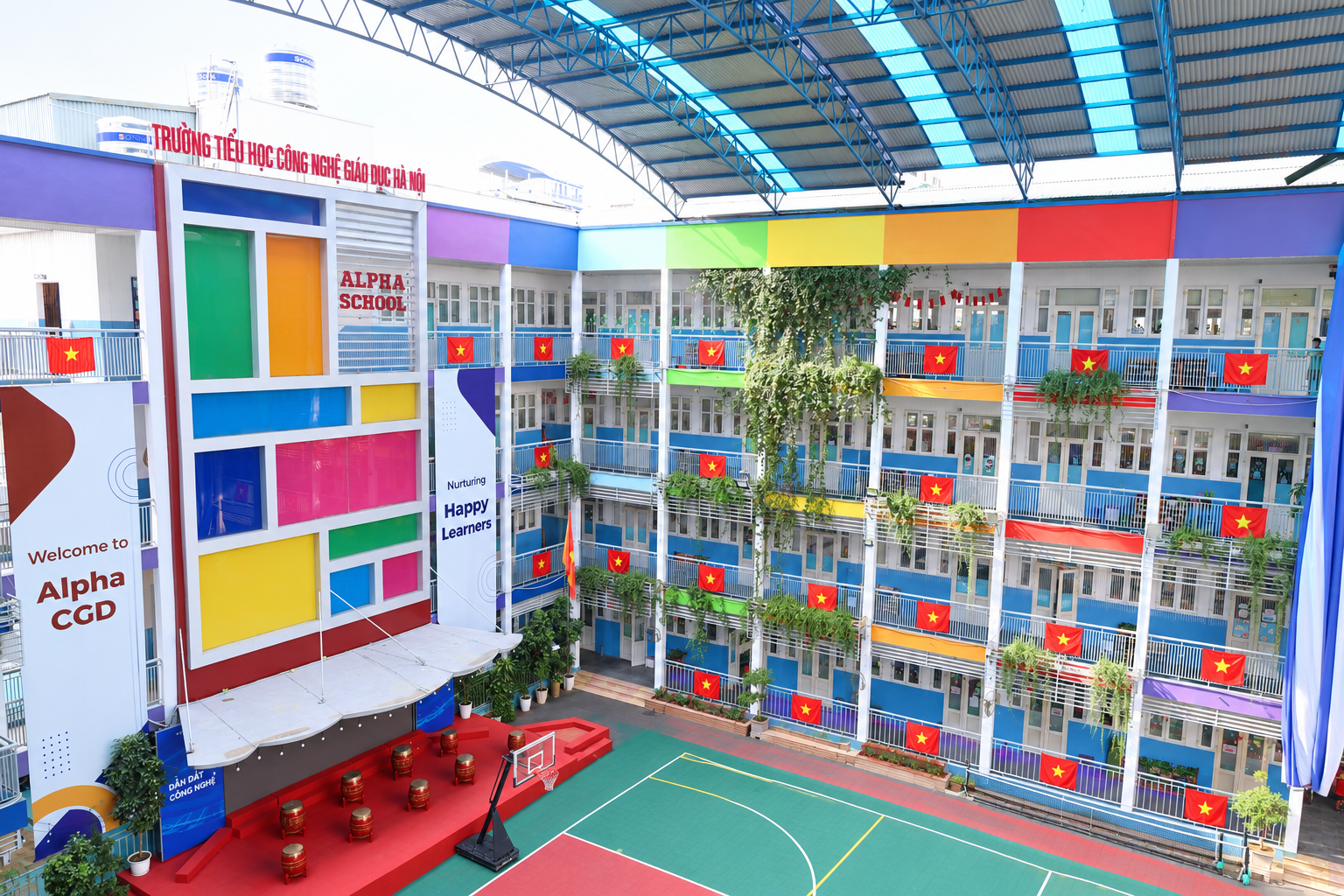 Colorful Empty Alpha School Courtyard